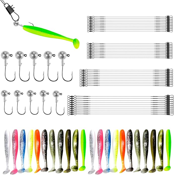 75pcs Leurre Souple Accessoires de Pêche, 4 Tailles de Bas de Ligne Acier