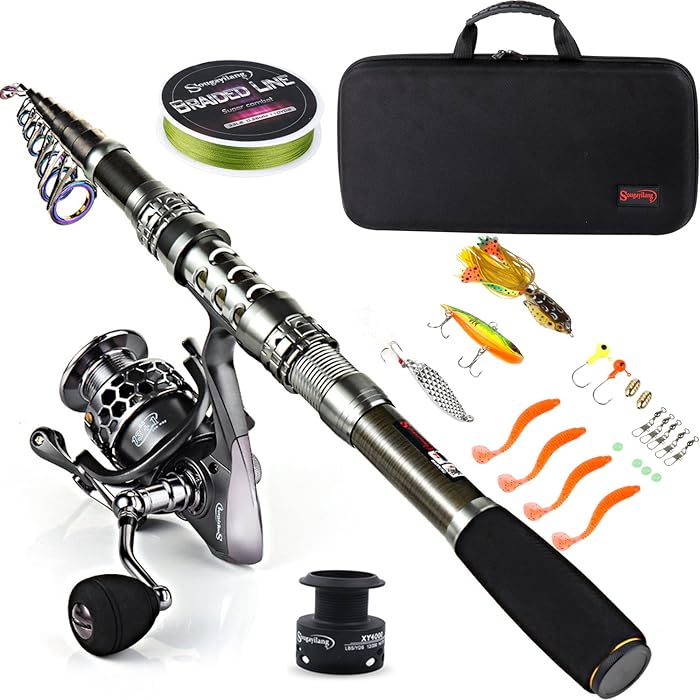 Sougayilang - Telescopic Fishing Rod Reel with Carbon Fiber Rod and Fishing Accessories