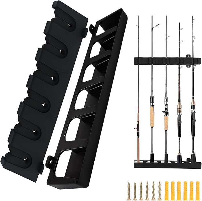 Fishing Rod Holder Black ABS 6 Storage Rods Wall Mount Fishing Rod Accessories for Garage Boat