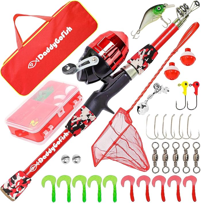 DaddyGoFish Ensemble Canne à pêche et Moulinet pour Enfants