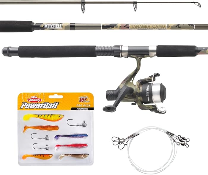 Mitchell Tanager Camouflage kit Complet Canne et Moulinet avec Fil et leurres prêt à pêcher