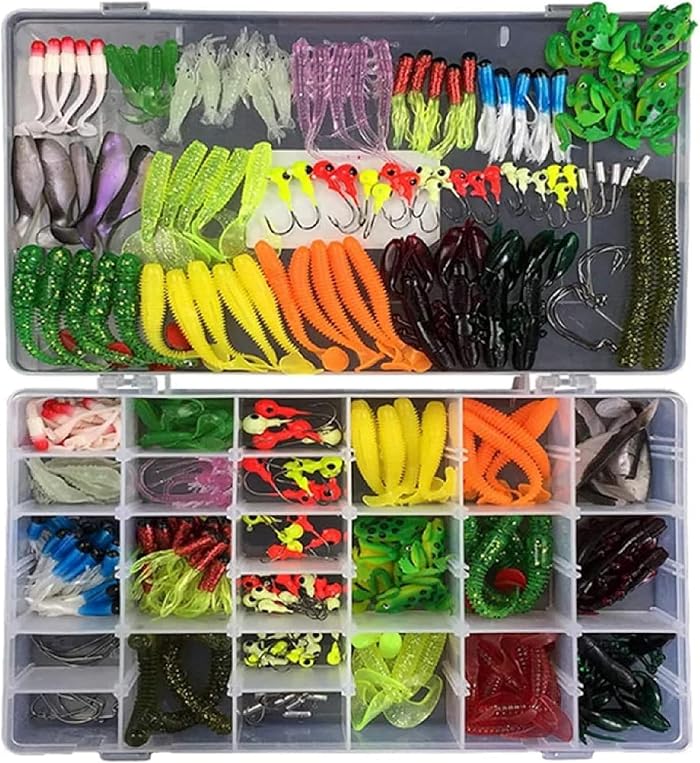 Leurres de pêche Kit avec Boîte à Outils Portable, RoseFlower 301 Pièces Flottante Set Appât de Pêche Hameçons Basse Accessoires Avec Spinnerbaits, Plastique vers, Minnow, Grenouille Appât - Baits Kit