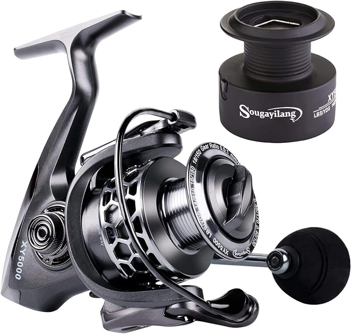 Sougayilang Fishing Reel 13+1 Bearings Lightweight Ultra Smooth Aluminum Fishing Reel Graphite Spare Spool