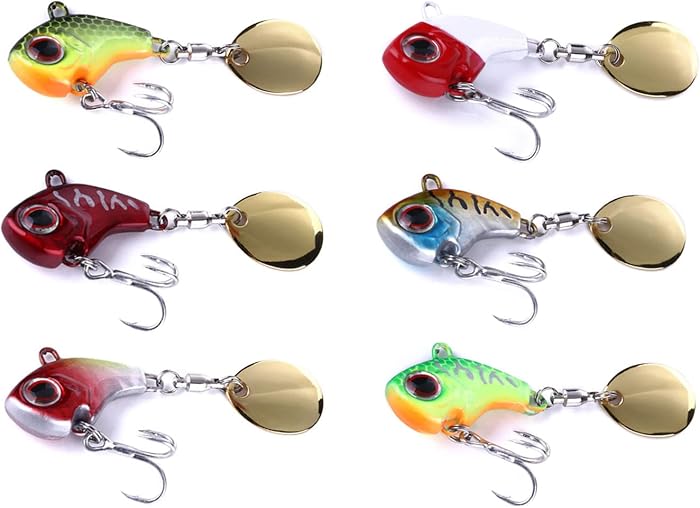 6pcs Fishing Lures Artificial Bait Jig Spinner Set Artificial Bait Spinner Lures Artificial Bait Spinnerbait Fishing Hooks for Perch Trout Pike Zander Catfish Gold