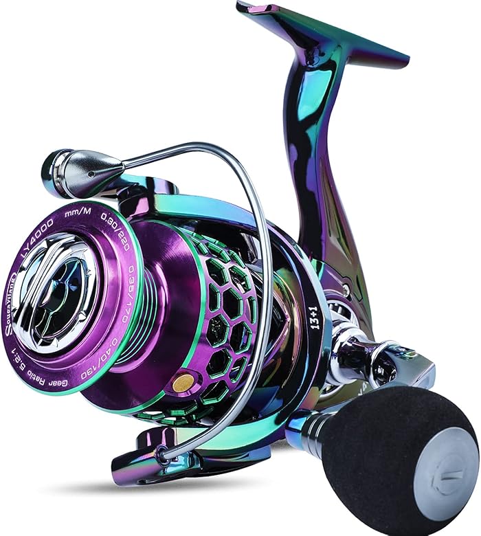 Sougayilang Colorful Fishing Reel 13+1BB Lightweight Ultra Smooth Powerful Spinning Reel with Graphite Frame CNC Line Management Suitable for Freshwater and Saltwater